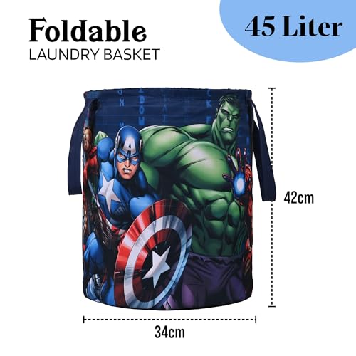 Image of Urbane Home Pack of 3 Foldable 45L Toys Organizer for Kids Room - Soft Toys Storage Bag /Basket /Container with Handles | Marvel Avengers - Blue