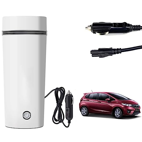 Image of Oshotto 12V Portable Electric Water Bottle for Hot Water Tea Coffee Kettle Mug Multipurpose Food Grade Fast Boil Auto Shut-off For Travel Camping, Road Trip Compatible with Honda Jazz (350ml) - White