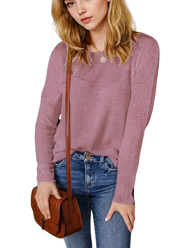 Image of Womens's Drop Shoulder Casual Loose Crewneck Lightweight Long Sleeve Pullover Sweaters