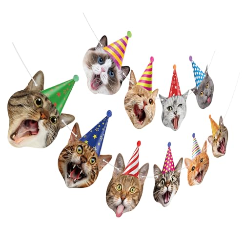 Image of Cat Face Theme Birthday Party Decorations Cat Happy Birthday Banner Garland Funny Banner Decor for Kids Girls Boys Cats Theme Party Supplies