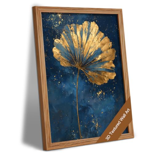 3D Textured Ginkgo Leaf Botanical Canvas Wall Art, 12x16 Inch, Wood Frame