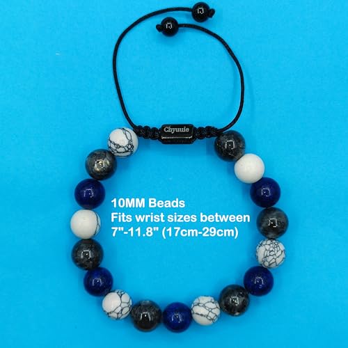 Protection Bracelet for Men Women - Silver Obsidian & White Turquoise Healing Bracelet - Handmade 10mm Beads Chakra Energy Healing Bracelet - Pulseras Para Hombres Adjustable Bracelet Gift for Mother3