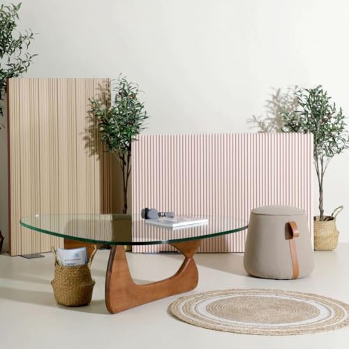 OTDMEL Mid Century Table Triangle Vintage Glass End Table, Glass Coffee Table with Solid Wood Base and Triangle Clear Glass Top Modern End Table for Living Room, Patio, Study, Dark Walnut