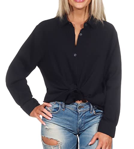 Sublevel Damen Hemd Musselin-Bluse LSL-447 Langarm-Bluse Black L/XL