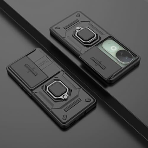 Image of SHINESTAR Tough Armor Vivo V40e / iQOO Z9s 5G Bumper Back Case Cover | Ring Holder & Sliding Camera Shield Cover | 360 Degree Protection Back Case Cover for Vivo V40e / iQOO Z9s 5G (Black)