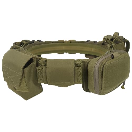 XPREX Tactical Molle Battle Belt Quick-Release Buckle Trigger Airsoft Belt Heavy Duty Belts with Pouches 8PCS Ranger Green