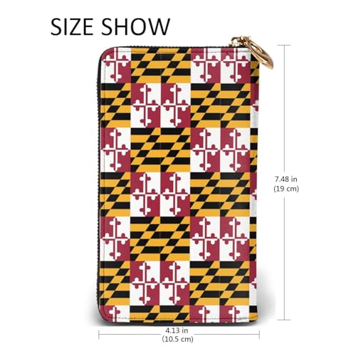 Flag of Maryland Women's Wallet Long Zip Around, Premium Vegan Leather Wallet with 12 Card Holders, Large Capacity,Gift Ready Packaging3