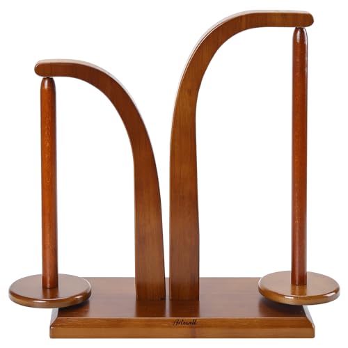 Yarn Holder for Knitting and Crocheting,Wooden Yarn Spinner with 2 Spindles by Artowell,an Ideal Gift for Knitting Enthusiasts Knitting,Wool Storage for Knitting Lovers in Walnut Color
