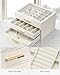 Vlando Jewelry Box for Women, Glass Lid Jewelry Organizer with 3 Drawers for Necklaces Rings Earrings Bracelets Mother Day Gift for Mom - Cloud White