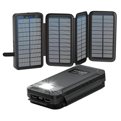 elzle Solar Powerbank 26800mAh, 4 Solarpanel, Outdoor Camping
