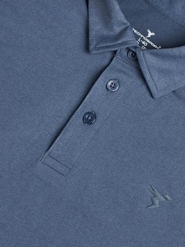 Image of TECHNOSPORT Men's Solid Slim Fit Polo Collar T-Shirt COTFLEX Half Sleeve Button Polyester for Gym Running Workout UPF50+ Anti Odour