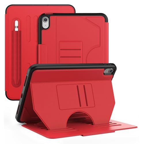 Image of ProElite Cover Case for Apple iPad (A16) 11th /10th Gen (2025 /2022) Case, Smart Magnetic Shockproof Protective Case with 5 Stable Stands with Pencil Holder for Apple iPad 11th /10th Gen, Red