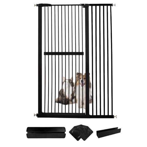 Image of Lumizone Extra Tall Cat Gate 61.02" High Pressure Mounted Extra Wide 42.52"-46.64" (17Sizes) 1.37" Gap No Drilling Auto-Close Tall Pet Gate for Dogs (Black, 42.52"-46.64"/108-118cm)