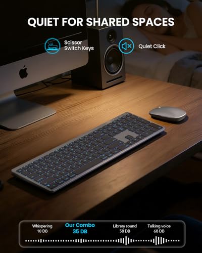 Image of SABLUTE Bluetooth Keyboard and Mouse for Mac - 7-Color Backlit, Multi-Device, Rechargeable, KMA1pro Full-Size Wireless Keyboard Mouse Combo with Quiet Scissor-Switch Keys for Mac (Space Gray)
