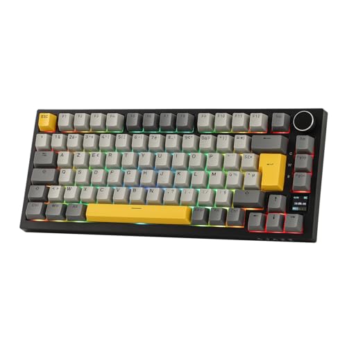 EPOMAKER Ajazz AK820 Pro ISO-FR Clavier Mécanique sans Fil AZERTY, Écran & Bouton Rotatif, 2.4G/BT/USB, Rétroéclairage RVB, Gasket Crémeux, Clavier Gaming 75% Disposition Française pour Win/Mac/PC
