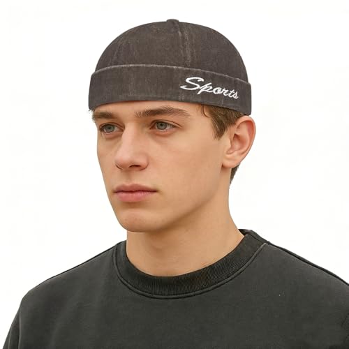Image of Classic Vintage Style Solid Color Sailor brimless Skull hat Casual Washed Cotton Rolled Cuff Harbour Hat