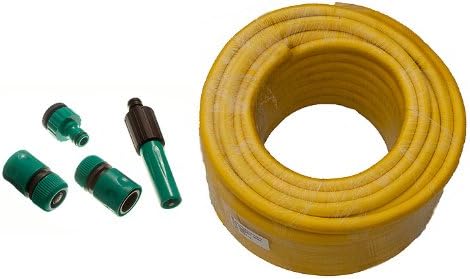 Yellow Garden Hose Pipe Braded Pro Anti Kink Length 20M Bore 12Mm + Fittings