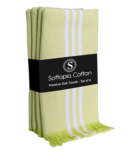Image of Stripe Tea Towels 4 Pack, 16x26 Inches, Dish Towels for Kitchen Drying, Reusable Rags, Absorbent and Washable Cloths, Cleaning Towels for Dishes and Everyday Use - Lemon Green