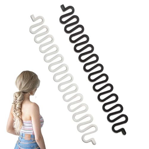 2Pcs Fashionable Hair Plaiting Tool French Hair Styling Clip DIY Hair Braiding Tool,Hair Braiding Tool Hair Styling Tool,For Girls and Ladies Sticky Fishbone DIY Hair Accessories(Black & White)