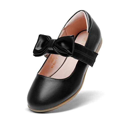 DREAM PAIRS Ballerines pour fille Mary Jane Strap Chaussures plates Ballerines Princesse Chaussures de communion Chaussures plates avec nœud, Noir PU, 34 EU