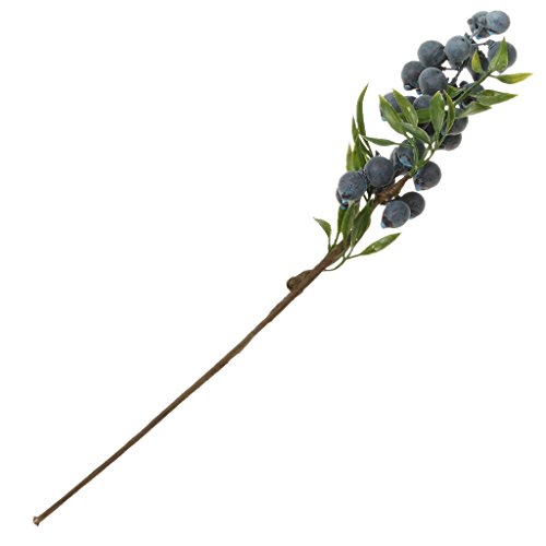 2 peças de plantas de folhagem artificial, flores e frutas, ramos de mirtilos, buquê de casamento, f
