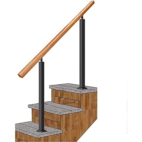XIAOJIE Wooden Handrail, Adjustable Outdoor Stair Railing, Fits for 1 Step Front Porch Transitional Safety Hand Rail, with Wrought Iron Double Post Stair Rail,Long-60cm~140cm,High-85cm/95cm Cover