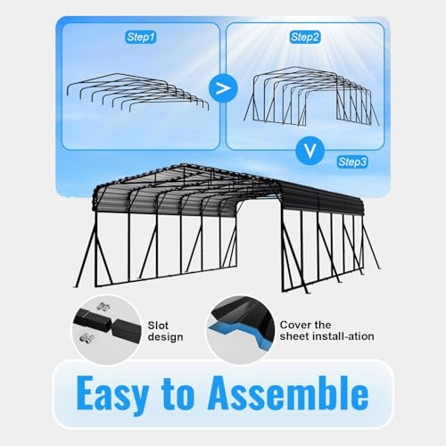 Image of 20x30FT Metal Carport, Heavy Duty Car Port Canopy with Metal Roof and Frame, Extra Large Carports Withstand Strong Wind or Heavy Rain, Suitable for Parking Pickup, Boat, Car, and Tractor