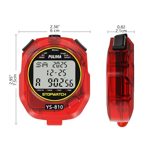 Image of Stopwatch Timer 10 Splits /Laps Digital Stop Watch for Sports, Countdown Alarm Clock Date Memory Recall Large Display, Stopwatch for Coaches PE-Teacher Referee (red, 10 Splits /laps)