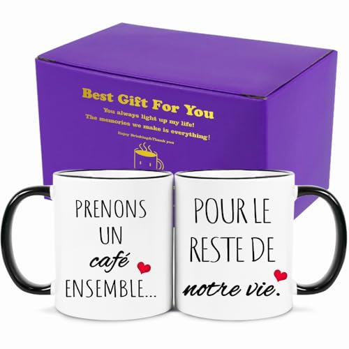 Fatbaby Ensemble de tasses à café 'Prenons un café ensemble pour le reste de nos vies', cadeaux de fiançailles, cadeaux de mariage pour les couples, tasses...