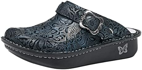 Alegria Women's Seville Navy Swish Leather Clog 9.5-10 Wide Width US