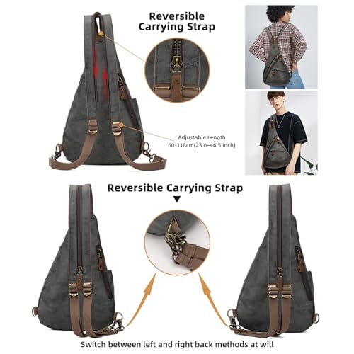 Image of KL928 PU Leather Sling Bag - Small Crossbody Backpack Shoulder Casual Daypack Rucksack for Men Women