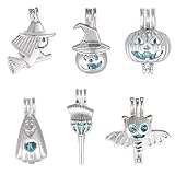 12 Pcs Halloween Pearl Bead Cage Pendant - Essential Oil Diffuser Charms for Choker Necklace Bracelet Earrings Jewelry Making