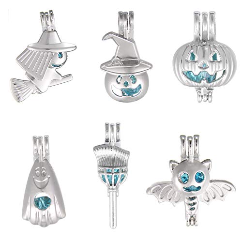 12 Pcs Halloween Pearl Bead Cage Pendant Bulk - Essential Oil Diffuser Cage Charms for Necklace Bracelet Earrings Jewelry Making Kids Gift