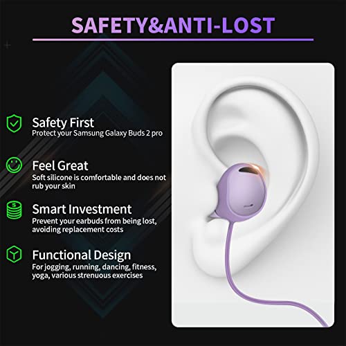 WOFRO 紛失防止ストラップ Galaxy Buds 2 Pro(2022)用 スポーツソフトシリコンストラップアクセサリー Samsung Galaxy Buds Pro 2 True Wireless Bluetoothイヤホンネックロープ(ボラパープル) 商品画像2