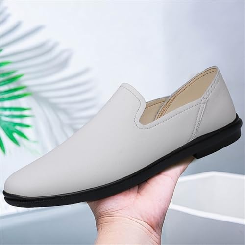 Oxford Shoes for Men Slip On Solid Color Leather Round Toe Low Top Anti-Slip Block Heel Rubber Sole Working2