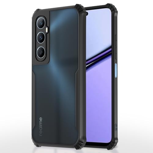 Image of Pikkme Back Cover for Realme C65 | Ultra Hyrbid | Full Camera Protection | Raised Edge | Crystal Clear Transparent Bumper Case (Black)