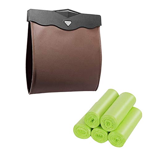 Image of Smart LED Car Trash Can, Bisposable Trash Bags 4Gallon, 150Counts Waterproof Leather Storage Pocket Portable Garbage Bag for Car Bathroom Home Bedroom Office Garbage Can