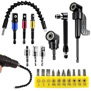 20 Stück 105°Winkelschrauber aufsatz Set, Winkelschrauber Vorsatz Adapter, Stecknuss Adapter, Winkelaufsatz für Akkuschrauber, Biegsame Welle Bohrmaschine für Elektrische Winkelbohrer