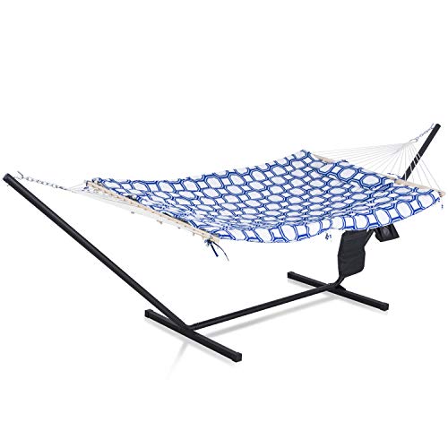 SUNCREAT Cotton Rope Hammock for Two People with Thick Hardwood Spreader Bars, Quilted