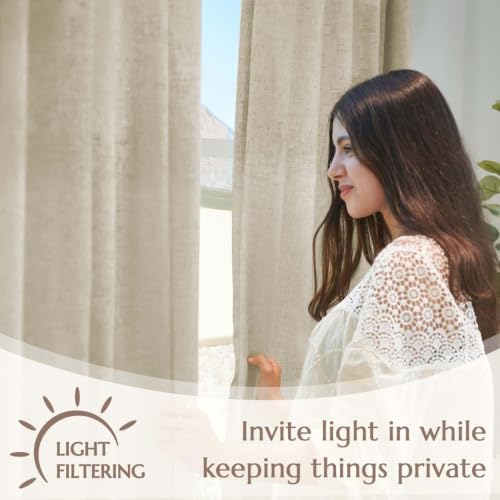 Image of jinchan Lined Linen Curtains Privacy Back Tab 50x96 Inch 2 Panels Oatmeal