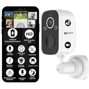Golens 4G 2K 5200mAh Rechargeable Battery CCTV Camera for Home Outdoor Waterproof | 2-Way Audio | Colored Night Vision | Motion Detection | Sound and Light Alarm | 4G Camera No Router Required