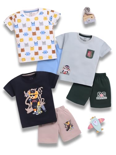 Image of Toonyport Boys Summer 3 Packs Of T-shirts and Shorts Combo Set (Multicolors)