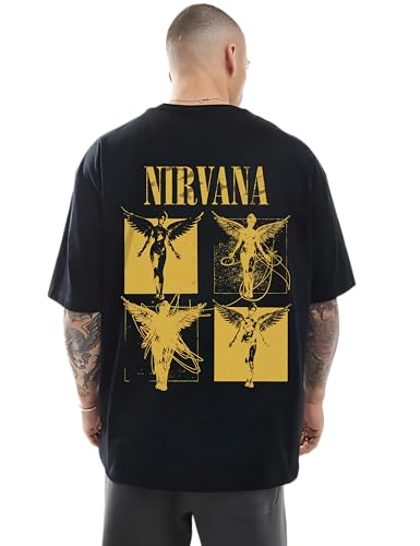Image of RAN ELEVEN Grunge Angel Oversized T-Shirt for Men | Front & Back Winged Figure Graphic Inspired by 90s Rock | 100% Cotton | Streetwear & Casual Wear