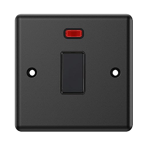 20A Double Pole Switch - Matt Black - Black Insert Plastic Switch - Switch with Neon Indicator