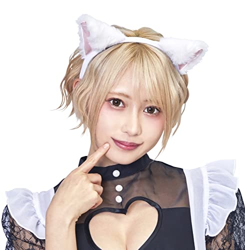 クリアストーン(Clearstone) コスプレ ハロウィン キャットカチューシャ ふせ耳 ユニセックス ホワイト×ピンク（Amazon）