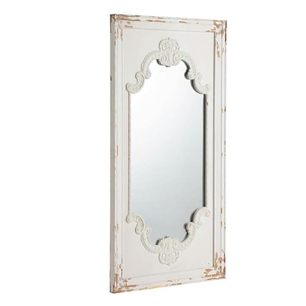 Gowe 29 x 54 distressed white mirror with solid wood frame french country floor mirror for living room bedroom entryway  urban country home decor