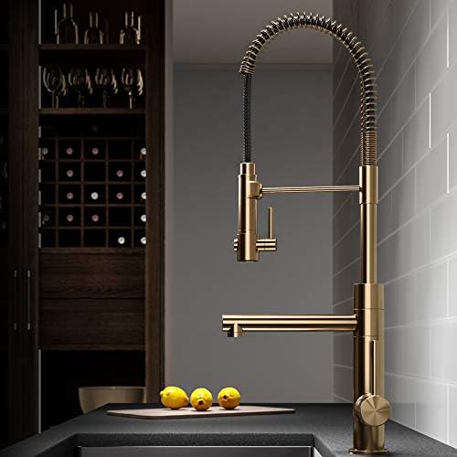 Kraus KPF-1603BG Artec Pro 2-Function Commercial Style Pre-Rinse Kitchen Faucet with Pull-Down Spring Spout and Pot Filler, 24.75 Inch, Brushed Gold