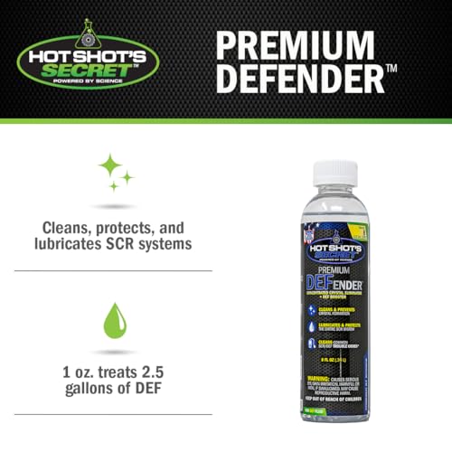 Image of Hot Shot's Secret Premium Defender DEF Booster Additive 8 oz - Treats 20 Gallons - Diesel DEF Treatment for Diesel Exhaust Fluid, Cleans and Prevents Crystal Build-Up | Treats 20 gallons. Helps prevent DEF crystal buildup and keeps DEF systems clean
