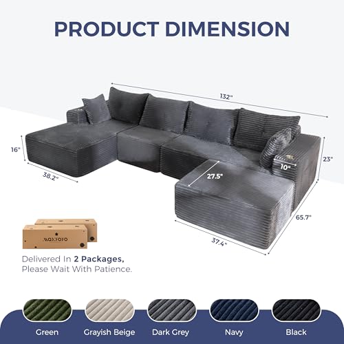 Image of MAXYOYO 132 inch Giant U-Shaped Modular Sectional Couch, Modern Boneless Couch for Living Room, Sofa in A Box, Oversized Sofa with Deep Seat, No Assembly Required, Dark Grey