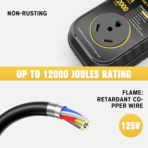 Image of GEARGO RV Surge Protectors 30 Amp, 12000 Joules RV Circuit Analyzer, IP68 Surge Voltage Protection, RV Adapter Plug for Camper (Yellow)